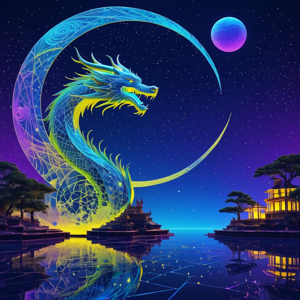 Epic Dragon Soars Under Neon Moonlight