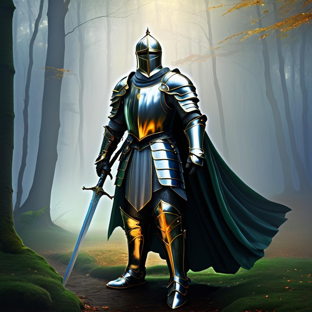 Epic Knight in Misty Forest Scene