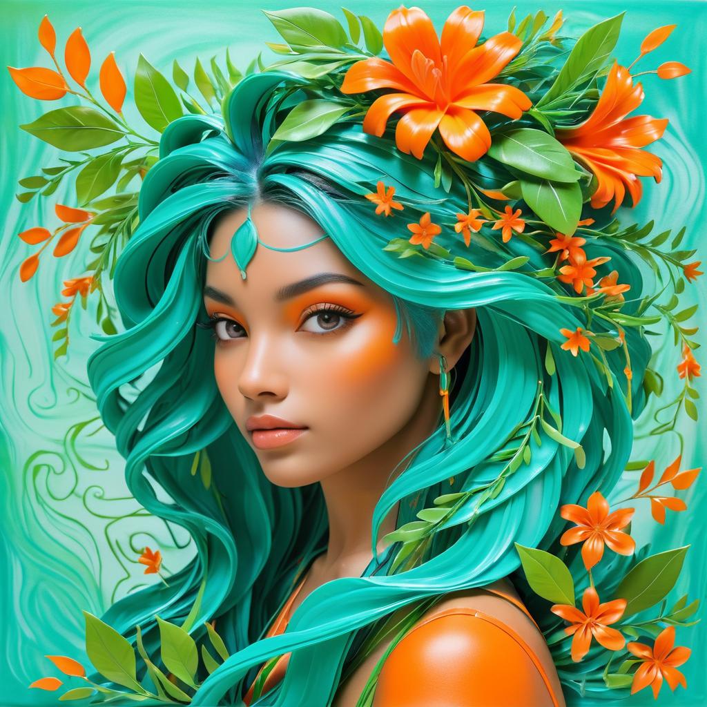 Teen with Turquoise Hair and Flowers