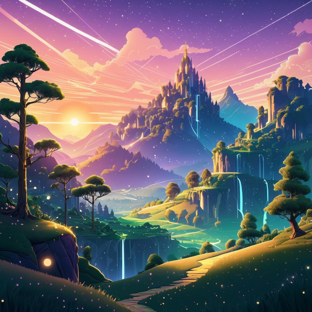 Enchanting Sunset Fantasy Landscape Illustration