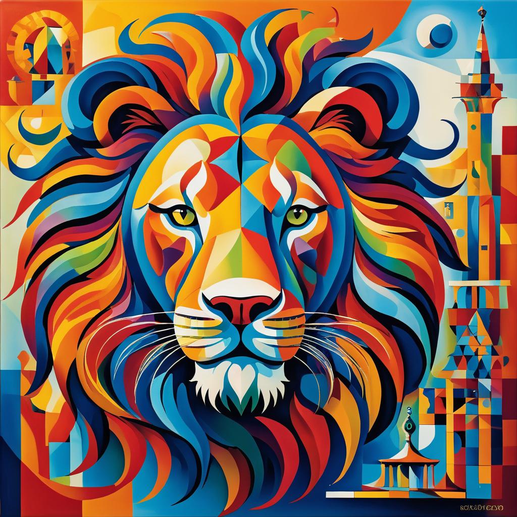 Surreal Cubism: A Majestic Lion Artwork