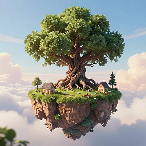 Surreal Floating Island with Ancient Tree