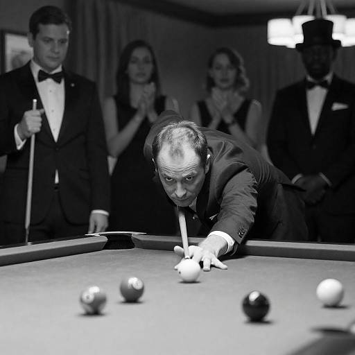Man Aiming Shot in Elegant Billiards Game