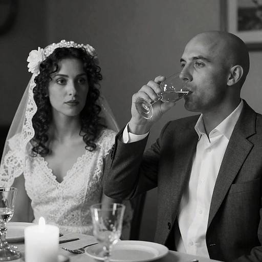 Elegant Black-and-White Dinner Scene