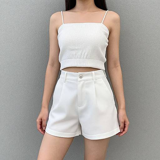 Woman in White Summer Shorts Set