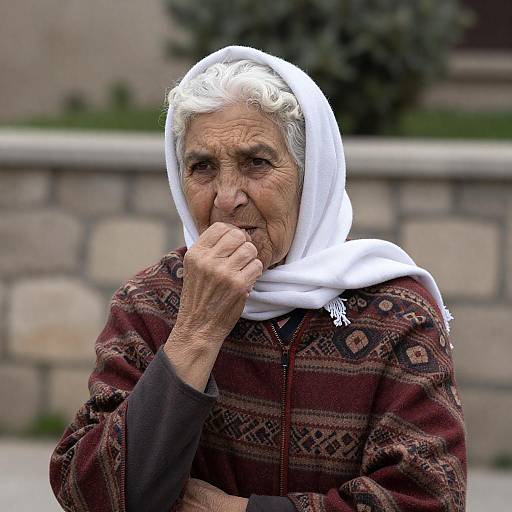 Contemplative Elderly Woman in Shawl