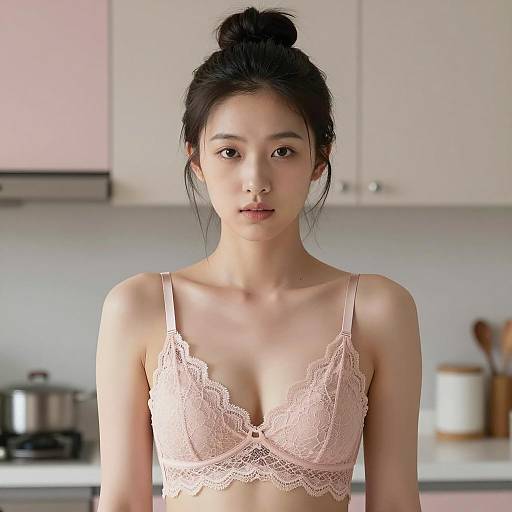 Realistic Asian Woman in Elegant Kitchen