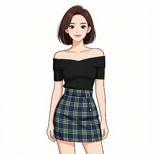 Chic Woman in Plaid Mini Skirt