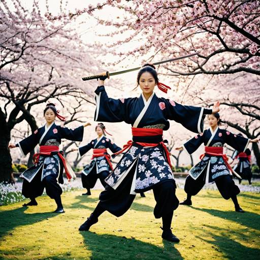 Samurai Dance Performance in Cherry Blossom Garden