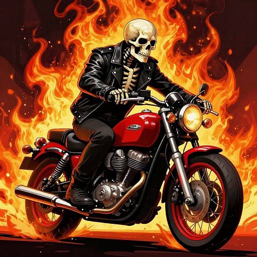 Cyberpunk Skeleton on Fiery Motorcycle
