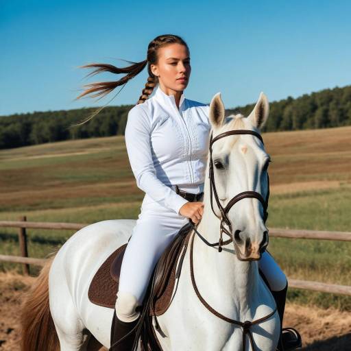 Young Woman Riding White Horse Outdoors