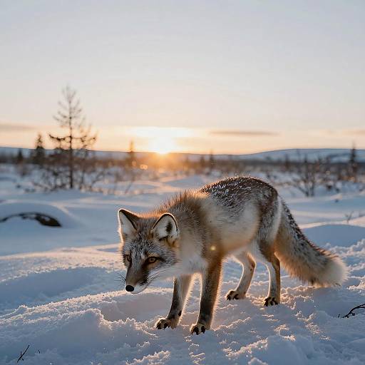 Cinematic Close-Up of Arctic Fox Hunting