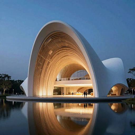 Futuristic White Foam Building on Lake