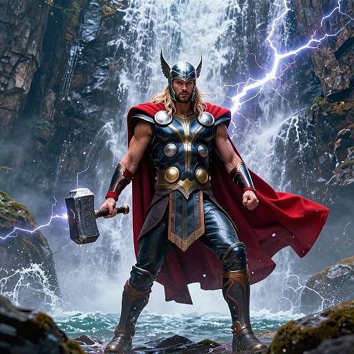 Thor Amidst Thunderous Waterfalls