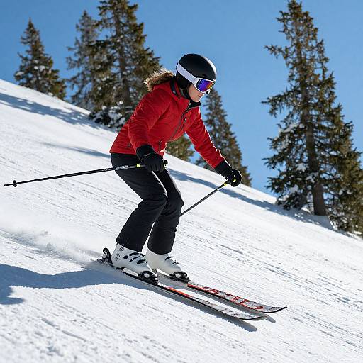 Woman Skiing on Groomed Run