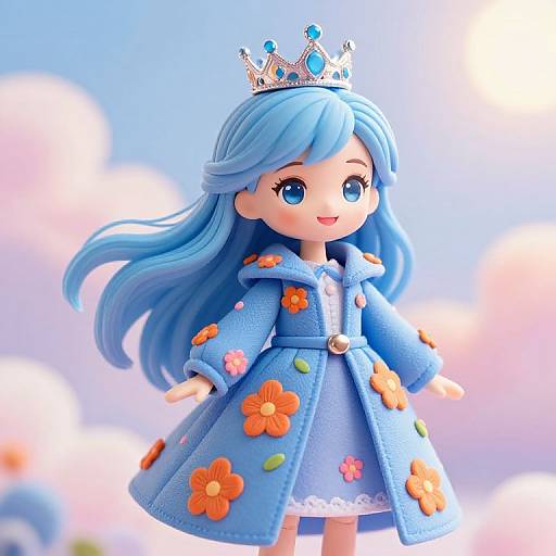 Whimsical Doll with Flowing Blue Hair