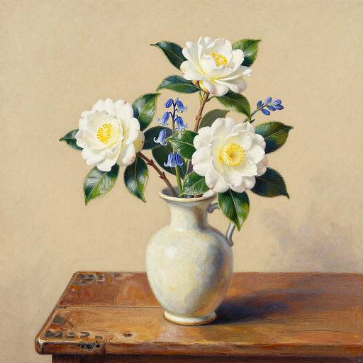 Vintage Vase with White Camellias