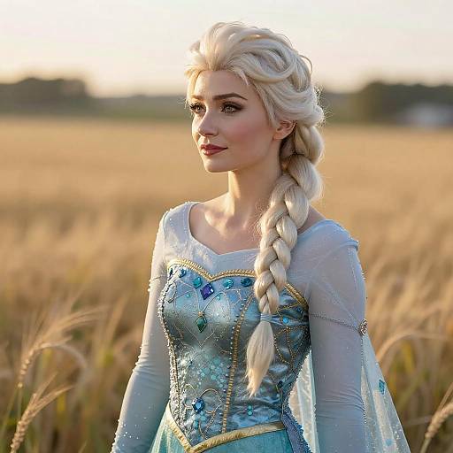Woman in Elsa Granhiert Cosplay in Golden Field
