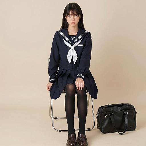 Asian Student in Sailor Uniform Pose
