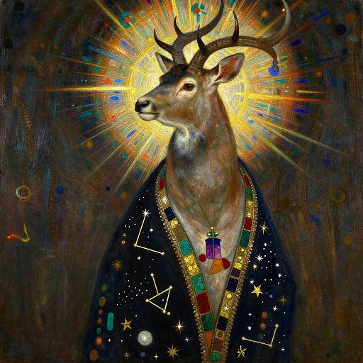 Celestial Stag in Ornate Klimt Cloak