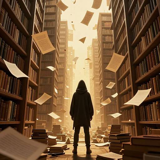 Cyberpunk Library Cityscape Mystery