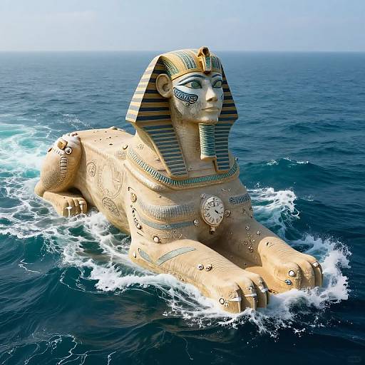 Surreal Sphinx Rising From Ocean