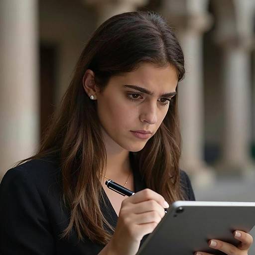 Intense Woman Writing in Dark Ambiance