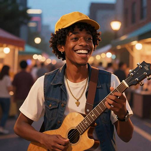 Jubilant Street Musician at Twilight