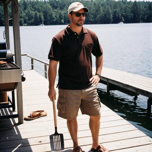 Man Grilling on Lakeside Dock