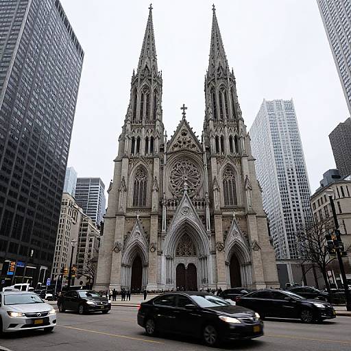 Cars Passing Holy Name Cathedral Chicago