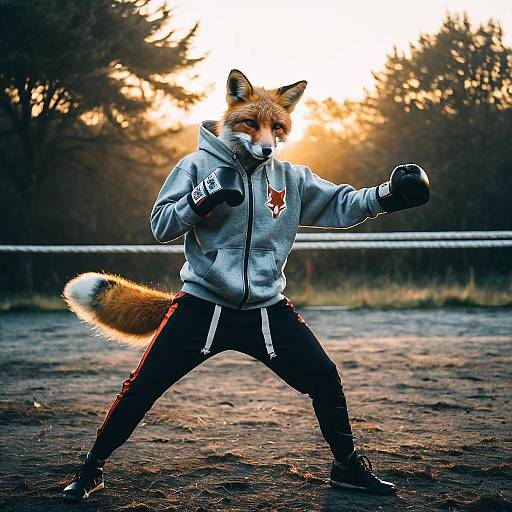 Fox Mascot Kickboxing at Sunrise