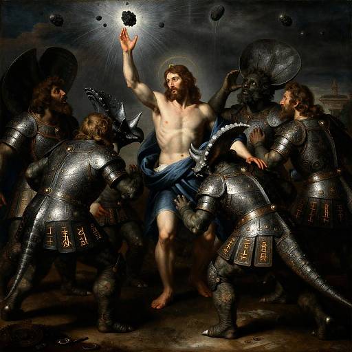 Baroque Jesus Defeating Armored Stone Golems