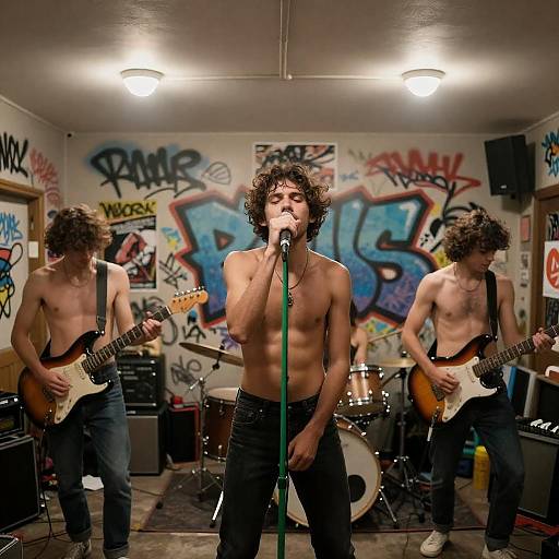 Energetic Musicians in Graffiti Room