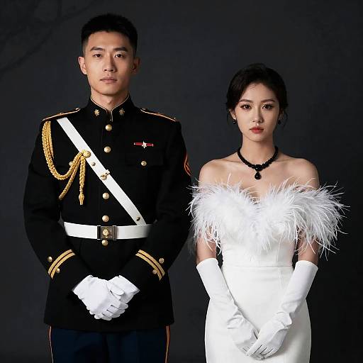 Elegant Formal Couple in Military Attire