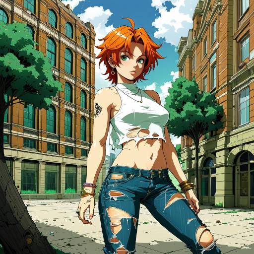 Stylish Anime Woman in Urban Setting