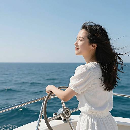 Woman Steering into Open Sea Freedom