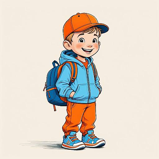 Playful Cartoon Boy in Bright Colors