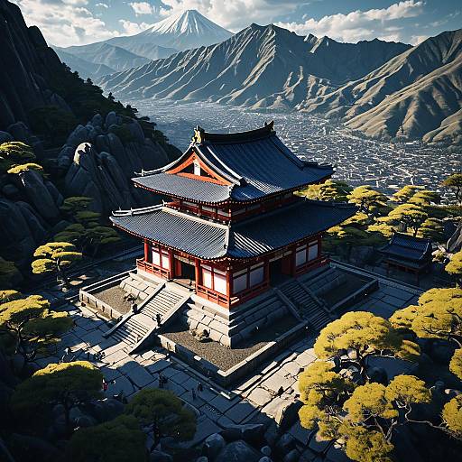 Ancient Japanese Shrine at Mountain Peak