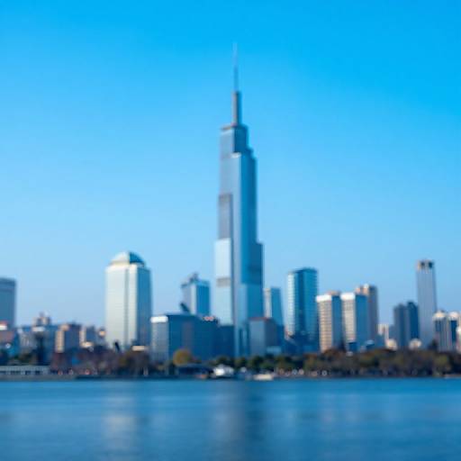 Dreamy City Skyline with Reflective Water