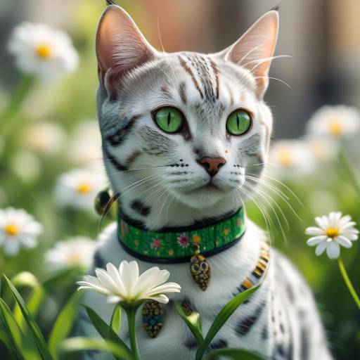 Realistic Egyptian Mau in Floral Setting