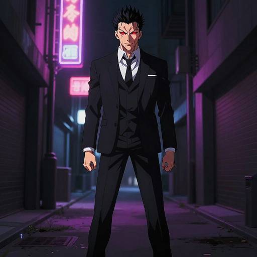 Evil Anime Man in Neon Alley