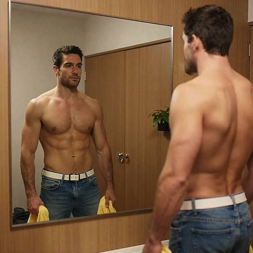 Muscular Man Reflecting in Mirror