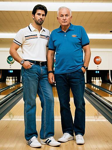 Two Men Standing in Bowling Alley