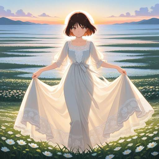 Ethereal Ghibli Girl in Flower Meadow