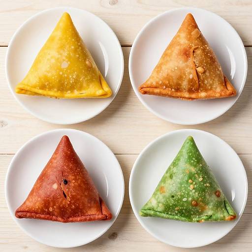 Colorful Samosa Variety on Plates