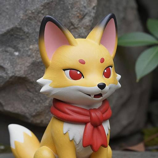 Yellow Fox Statue with Red Scarf