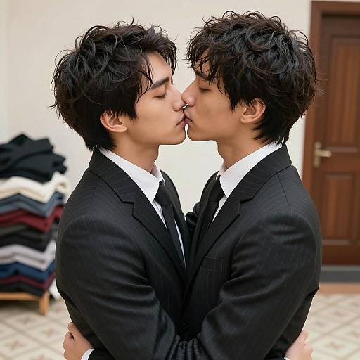 Two Men in Suits Kissing