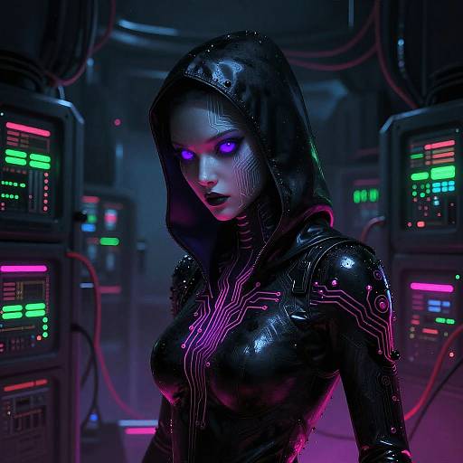 Futuristic Cyber-Goth Hacker Artwork