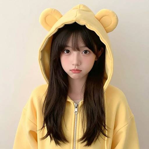 Girl in Yellow Bear-Eared Hoodie