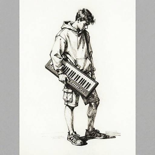 Drypoint Print of Young Man with Keyboard